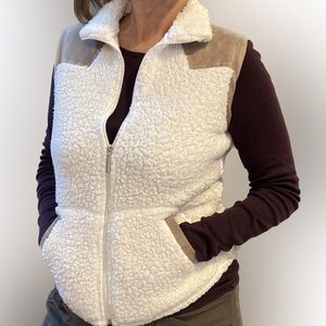 Fluffy fleece Sherpa shearling vest taupe camel smooth suede vest